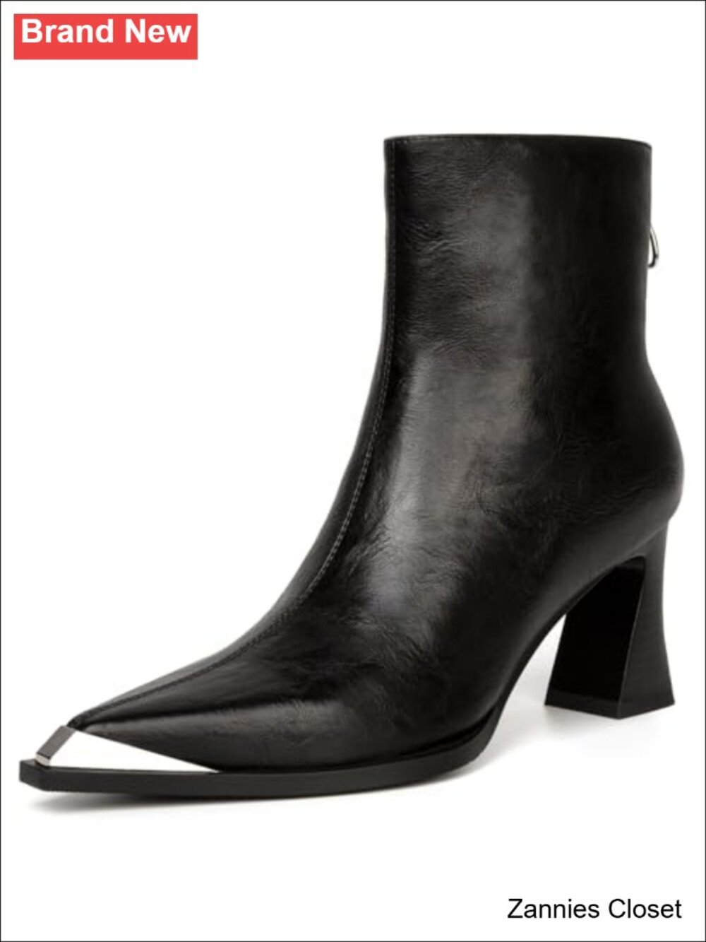 ✨ Pointed Toe Ankle Boots for Women Faux Leather Side Zipper Chunky Block Heels